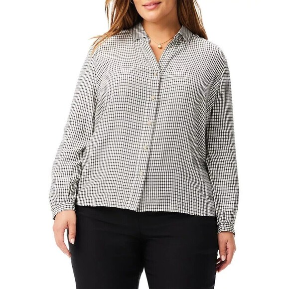 Nic+Zoe Femme Plaid Shirt Womens Sz 2X Black Plaid Button Up Long Sleeve Blouse - Picture 2 of 13